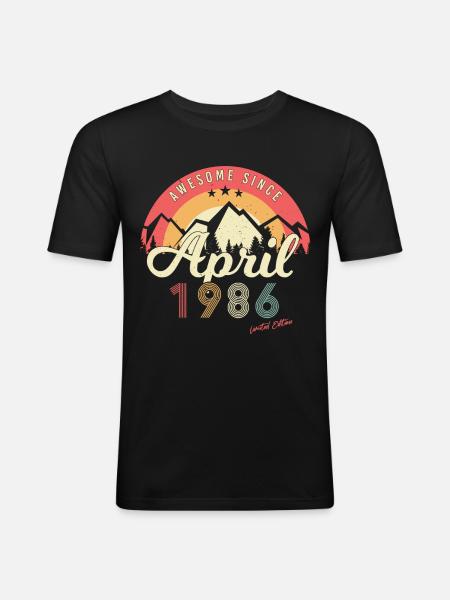 Geboren April 1986 - Männer Slim Fit T-Shirt - Schwarz
