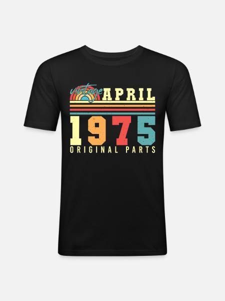 1975 April Retro - Männer Slim Fit T-Shirt - Schwarz