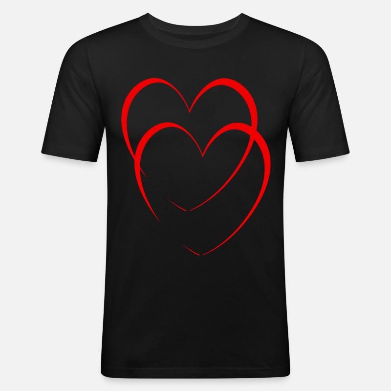 Zwei Rote Herzen - Männer Slim Fit T-Shirt - Schwarz