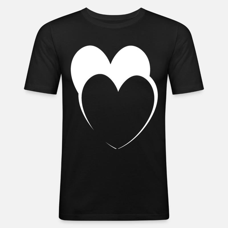 Herzen Weiss Geschenkidee - Männer Slim Fit T-Shirt - Schwarz