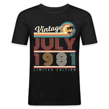 Born 1981 in July - Men's Slim Fit T-Shirt - black - Front - Nik (191cm)