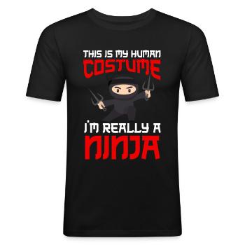 Ninja Tshirt Kinder Herren Ninjutsu - Männer Slim Fit T-Shirt - Schwarz - Vorne - Nik (191cm)
