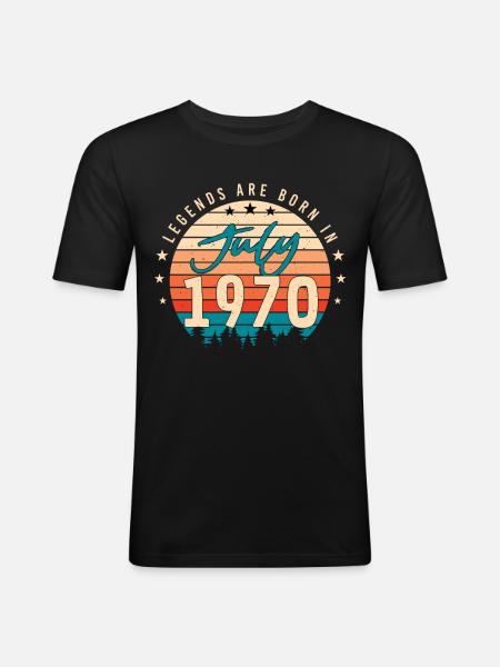 Juillet 1970 Rétro - T-shirt près du corps Homme - noir