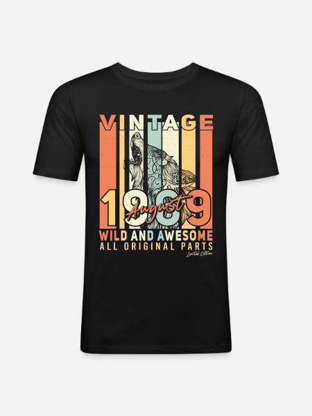 Retro 1969 August - Männer Slim Fit T-Shirt - Schwarz