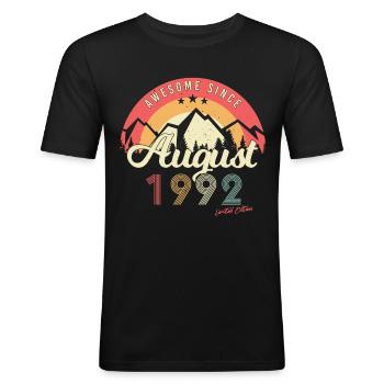 Zum 30.Lebensjahr August 1992 - Männer Slim Fit T-Shirt - Schwarz - Vorne - Nik (191cm)