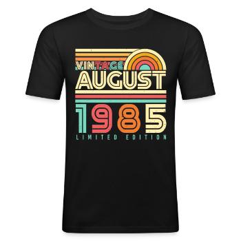 August 1985 Retro - Männer Slim Fit T-Shirt - Schwarz - Vorne - Nik (191cm)