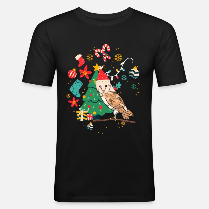 Ugly Christmas Eule - Männer Slim Fit T-Shirt - Schwarz