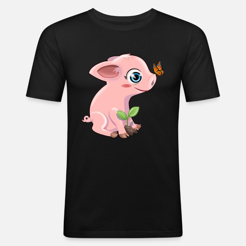 Schwein mit Schmetterling - Männer Slim Fit T-Shirt - Schwarz