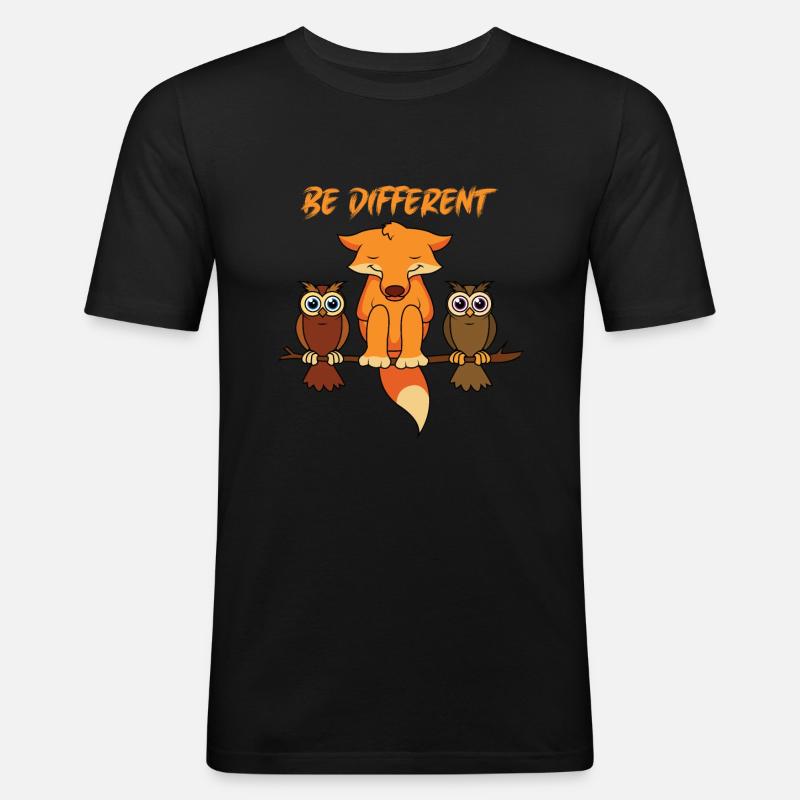 Fuchs Eulen Geschenk - Männer Slim Fit T-Shirt - Schwarz