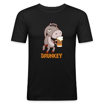 Drunkey witziger Esel mit Bier - Männer Slim Fit T-Shirt - Schwarz - Vorne - Nik (191cm)