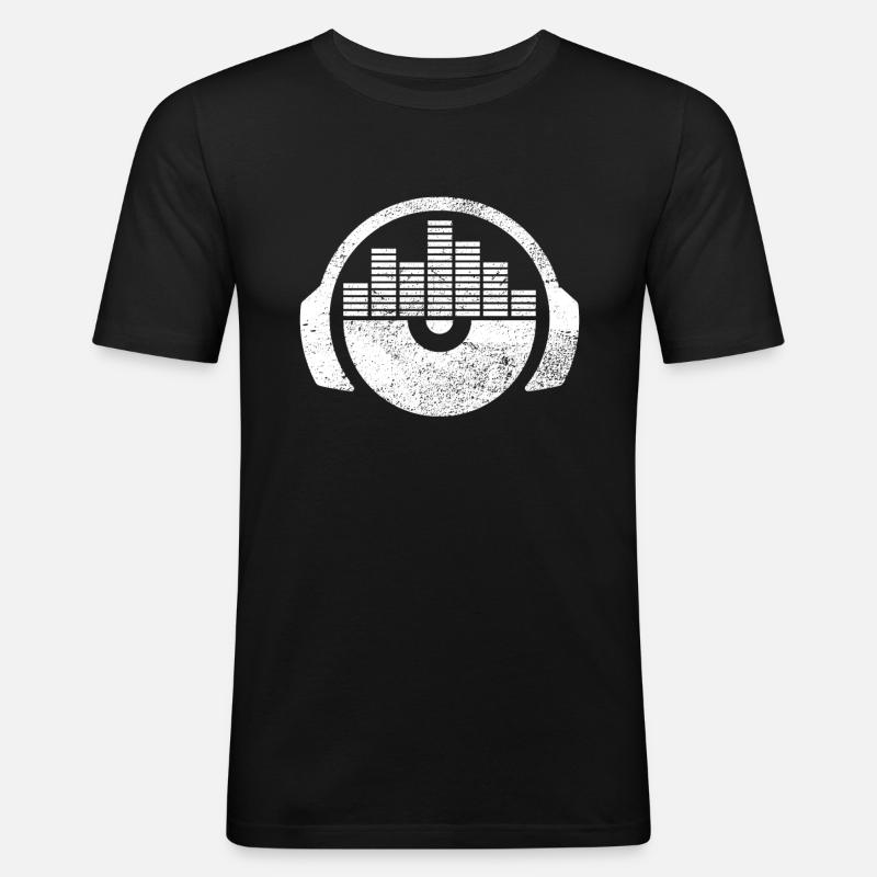 Kopfhörer Eqalizer Schallplatte DJ - Männer Slim Fit T-Shirt - Schwarz