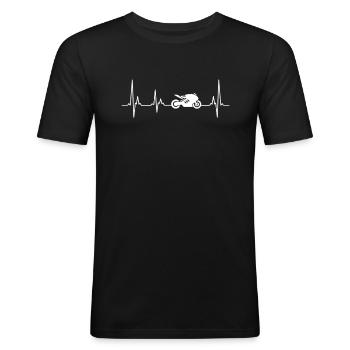 Motorrad Rennmotorrad Herzschlag EKG - Männer Slim Fit T-Shirt - Schwarz - Vorne - Nik (191cm)