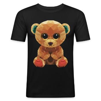 Large teddy bear with huge eyes polygon design - Men's Slim Fit T-Shirt - black - Front - Nik (191cm)