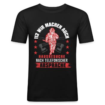 Visite à domicile du service d'incendie de 112 pompiers professionnels - T-shirt près du corps Homme - noir - Devant - Nik (191cm)