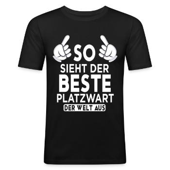Platzwart Spruch - Männer Slim Fit T-Shirt - Schwarz - Vorne - Nik (191cm)