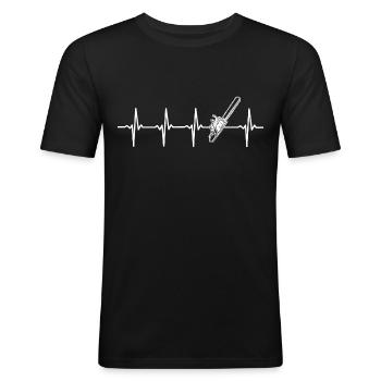 Holzfäller Herzschlag Kettensäge - Männer Slim Fit T-Shirt - Schwarz - Vorne - Nik (191cm)