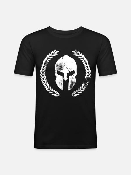 Sparta mit lorbeerkranz - Männer Slim Fit T-Shirt - Schwarz