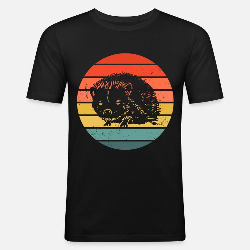 Hedgie Retro Sunset Hedgehog - Men's Slim Fit T-Shirt - black