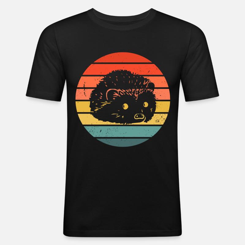 Hedgie Retro Sunset Hedgehog - Men's Slim Fit T-Shirt - black