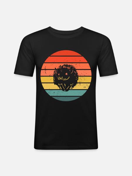 Hedgie Retro Sunset Hedgehog - Men's Slim Fit T-Shirt - black
