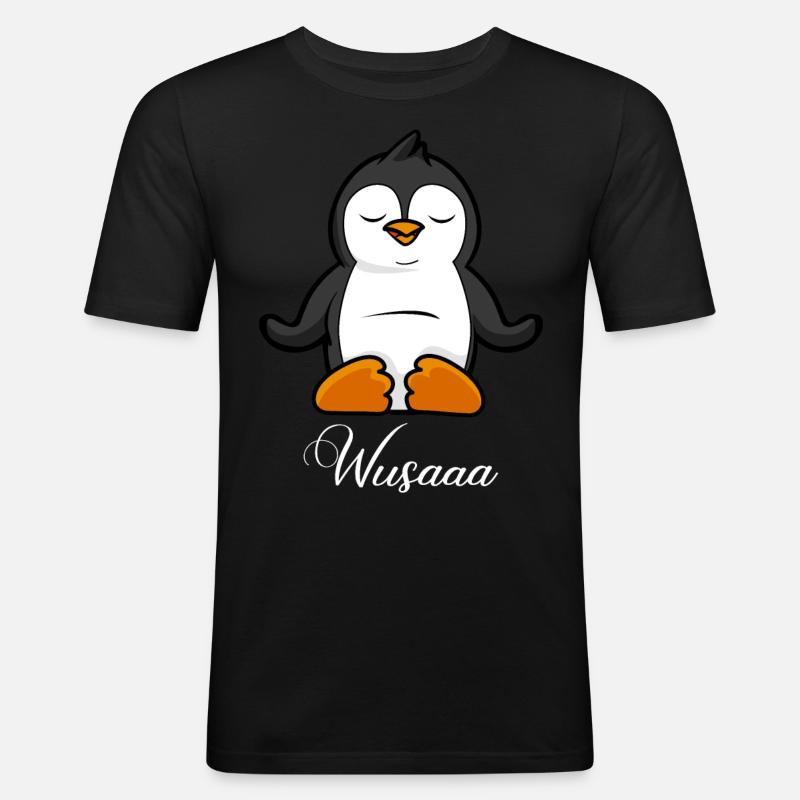 Auszeit Durchatmen Wusaaa Pinguin - Männer Slim Fit T-Shirt - Schwarz