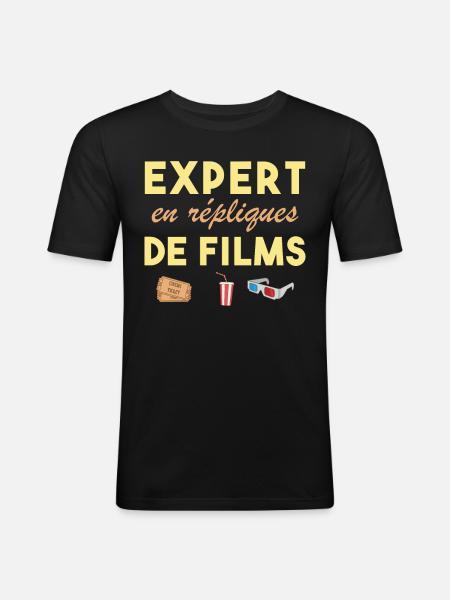 Expert en répliques de films cadeau humour cinéma - T-shirt près du corps Homme - noir