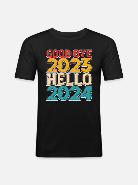 Hallo 2024 - Männer Slim Fit T-Shirt - Schwarz