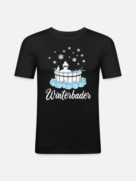 Winterbader Eisbaden Eisbad Spruch - Männer Slim Fit T-Shirt - Schwarz