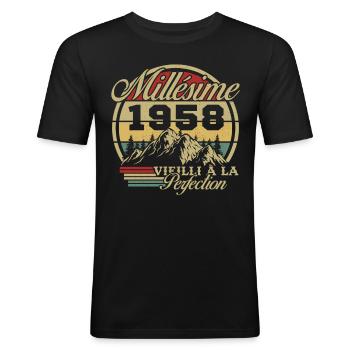 Jahrgang 1958, Jahrgang 1958 Geburtstagsgeschenk - Männer Slim Fit T-Shirt - Schwarz - Vorne - Nik (191cm)