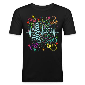 Herzkurve - Helau - Konfetti - Fasching - Männer Slim Fit T-Shirt - Schwarz - Vorne - Nik (191cm)