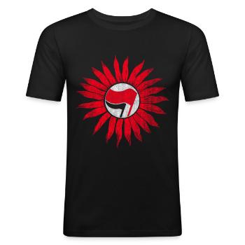 ANTIFASCHISTISCHE AKTION ANTIFA INTERNATIONAL - Männer Slim Fit T-Shirt - Schwarz - Vorne - Nik (191cm)