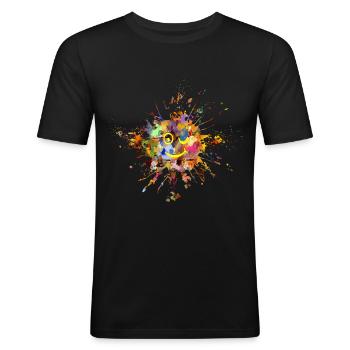 farbklecks smiley - Männer Slim Fit T-Shirt - Schwarz - Vorne - Nik (191cm)