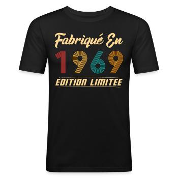 Fabriqué en 1969 Vintage Cadeau D'anniversaire - T-shirt près du corps Homme - noir - Devant - Nik (191cm)