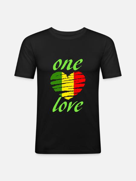 Herz eine Liebe - Männer Slim Fit T-Shirt - Schwarz