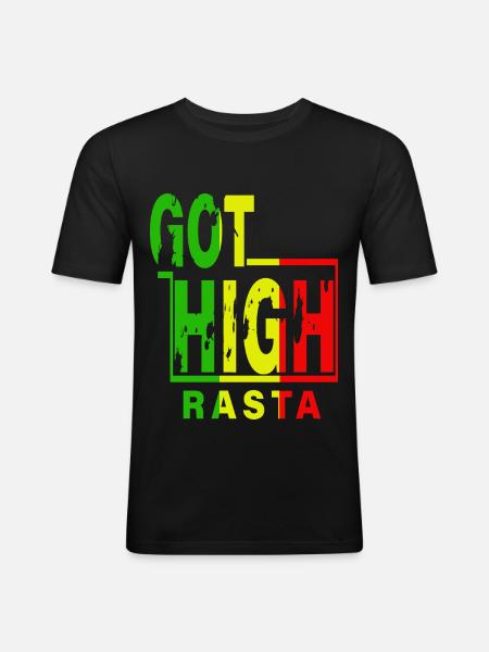 Got high Rasta - Männer Slim Fit T-Shirt - Schwarz