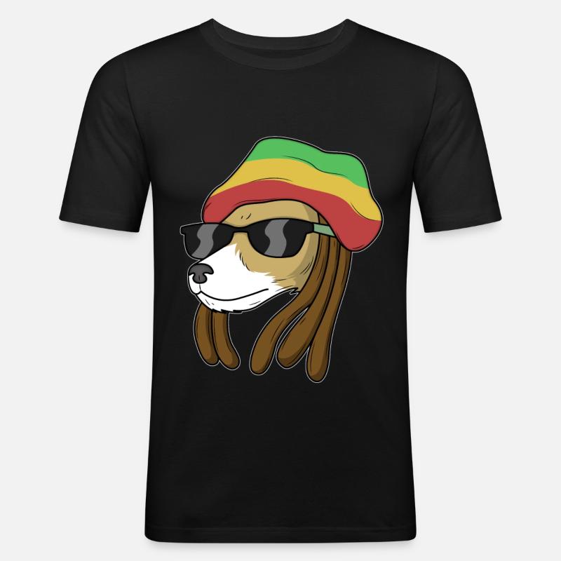 Reggae Dog - Männer Slim Fit T-Shirt - Schwarz