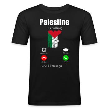 Palestine Cadeau Gratuit Palestine Bande de Gaza - T-shirt près du corps Homme - noir - Devant - Nik (191cm)