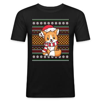 Ugly Christmas Sweater Tshirt Weihnachten Fuchs - Männer Slim Fit T-Shirt - Schwarz - Vorne - Nik (191cm)
