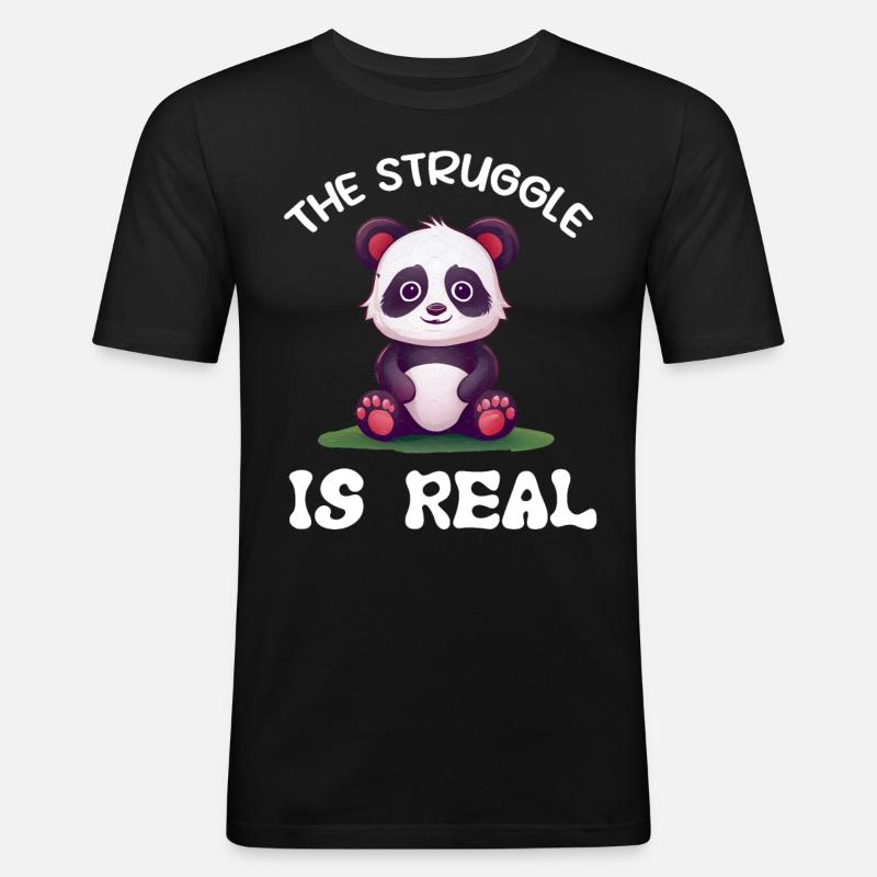Panda Pandabär Lustig - Männer Slim Fit T-Shirt - Schwarz