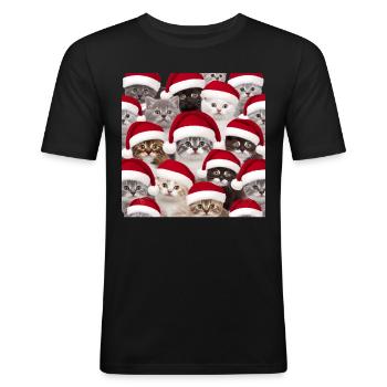 Katze Cat Ugly Christmas Weihnachten Xmas Santa - Männer Slim Fit T-Shirt - Schwarz - Vorne - Nik (191cm)