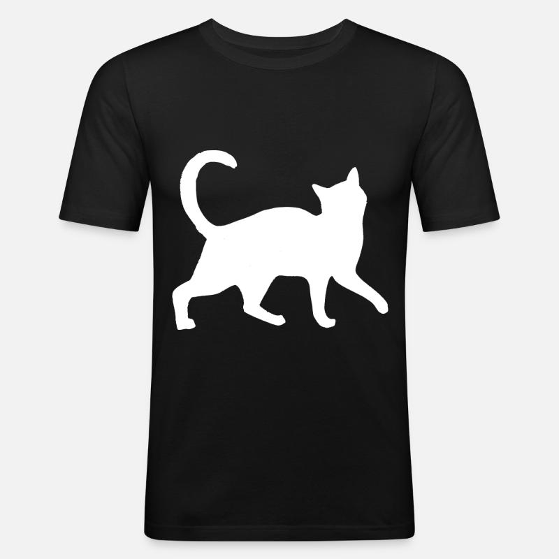 Weiße Katze - Männer Slim Fit T-Shirt - Schwarz