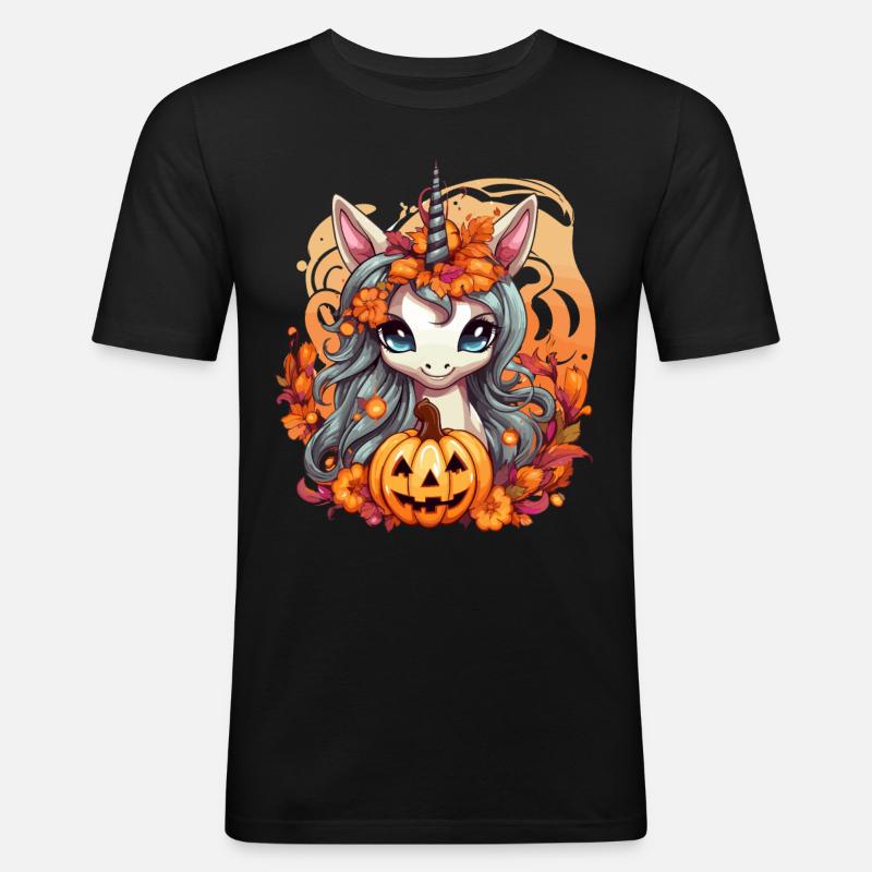 Einhorn Halloween - Männer Slim Fit T-Shirt - Schwarz