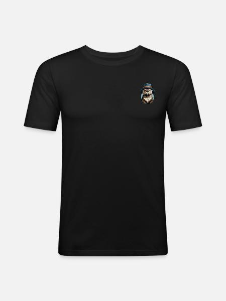Otter mit Fischerhut - Männer Slim Fit T-Shirt - Schwarz