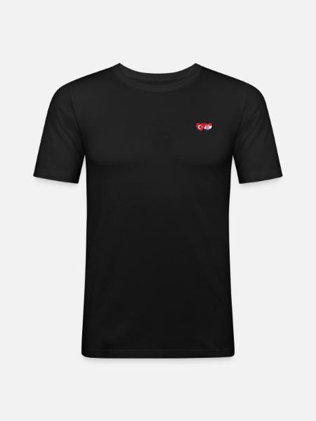 Turkey Croatia Flag Heart - Men's Slim Fit T-Shirt - black