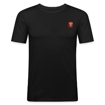 SOMEONE SAID PIZZA - Männer Slim Fit T-Shirt - Schwarz - Vorne - Nik (191cm)