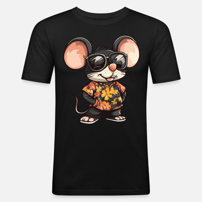 Maus Comic Lustig Sommer - Männer Slim Fit T-Shirt - Schwarz