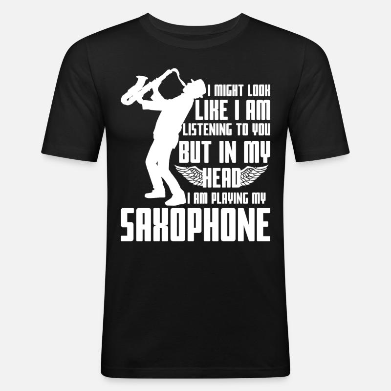 Saxophon Spruch - Männer Slim Fit T-Shirt - Schwarz