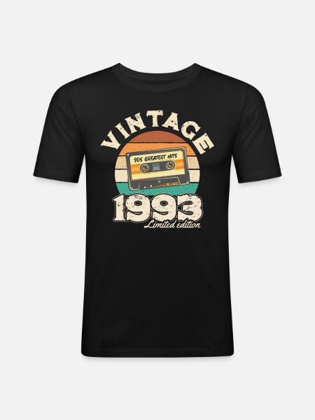 1993 Retro sunset cassette - Men's Slim Fit T-Shirt - black