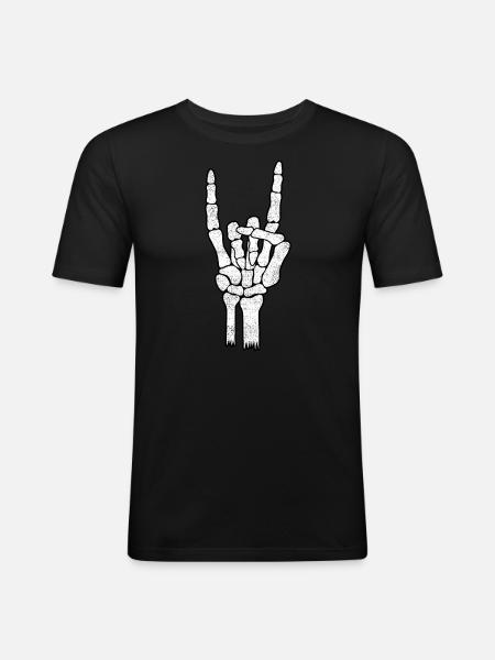 Skeleton Hand Rock Metal Sign - Men's Slim Fit T-Shirt - black