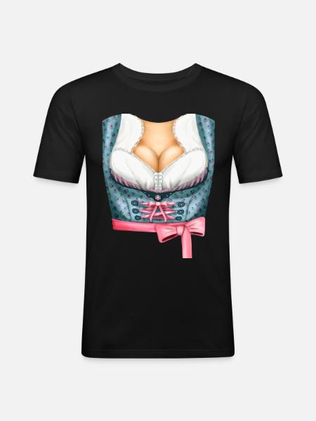 Dirndl Dekolletee - Männer Slim Fit T-Shirt - Schwarz